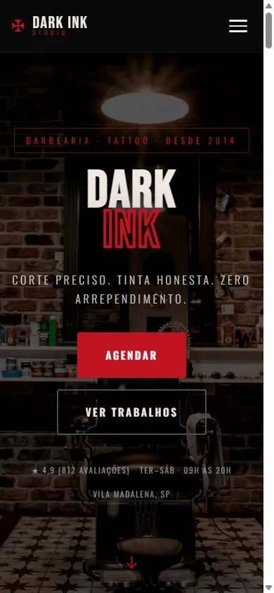 Dark Ink Studio — tela de celular